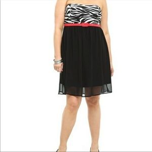 Torrid strapless zebra print and chiffon dress